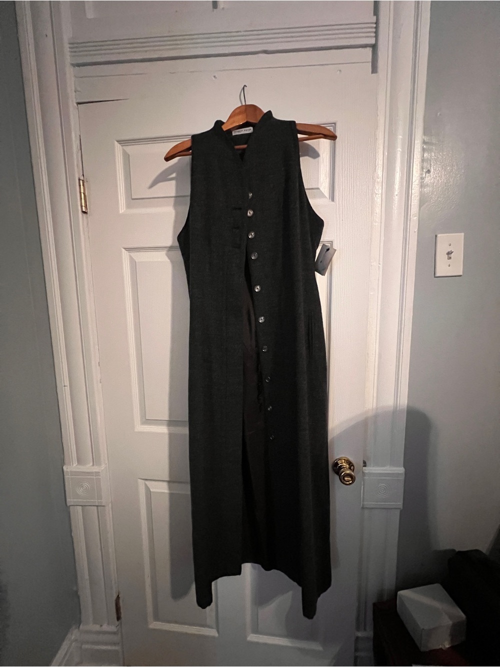 Margit Menia Designer Collection 100% Wool Charcoal Grey Bouclé Vest Dress
